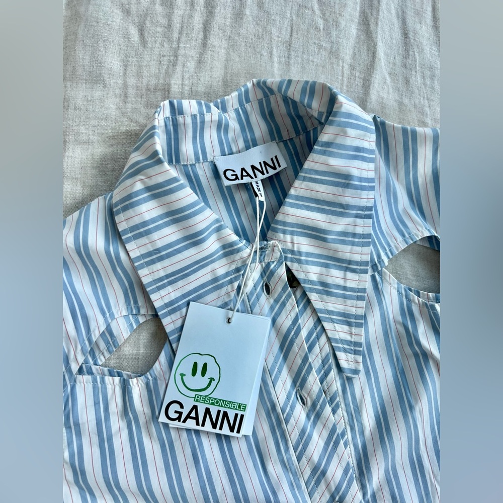 Ganni Cut-Out Detail Striped Shirt